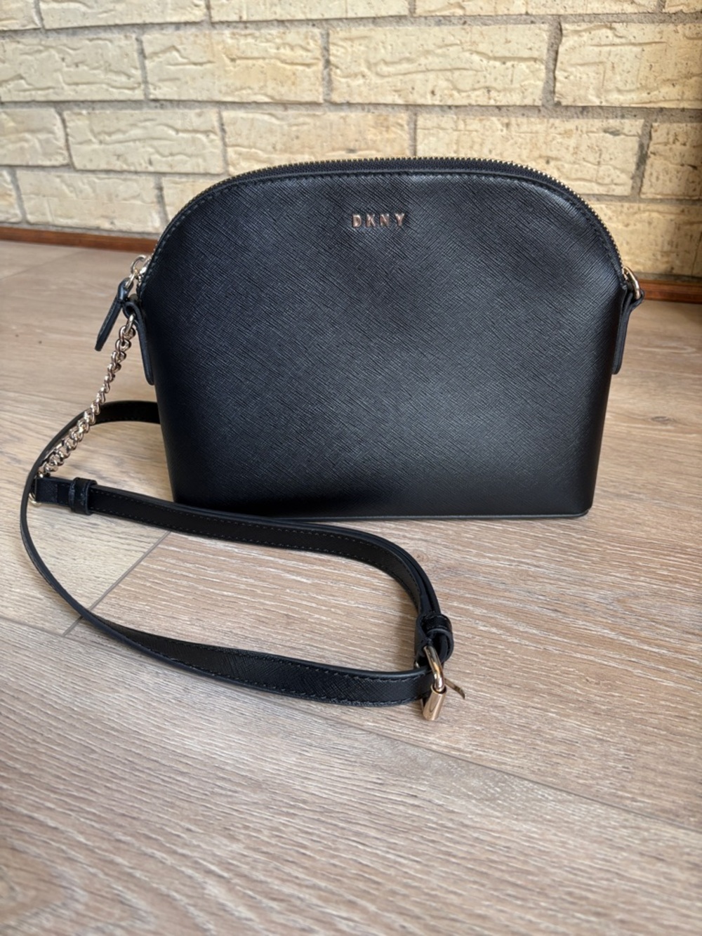 DKNY Black Saffiano Crossbody with Gold Logo